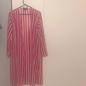 Long sleeve stripe (red and white) kimono cardigan.
